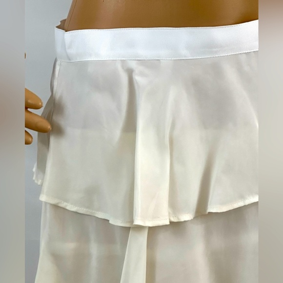 Rebecca Minkoff Cream Silk Tiered Mini Skirt Ribbon Waist Size 4 - Picture 4 of 7